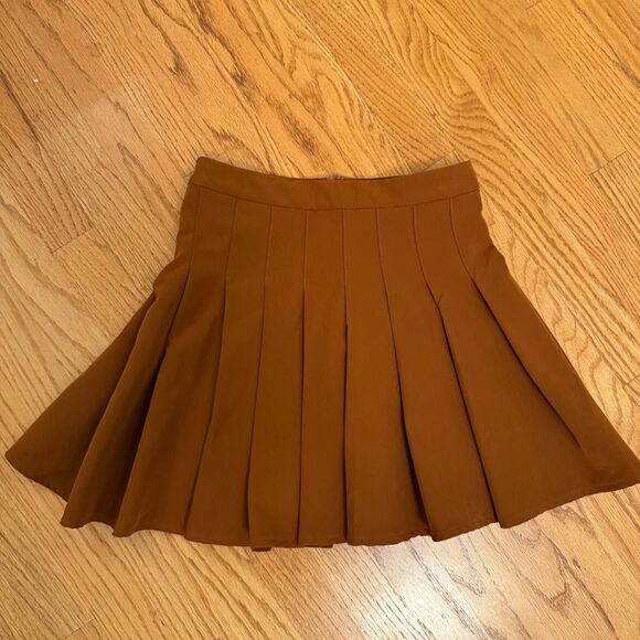Princess Polly Tyra Mini Skirt – Rust Brown Pleated Skater Style - Picture 1 of 5